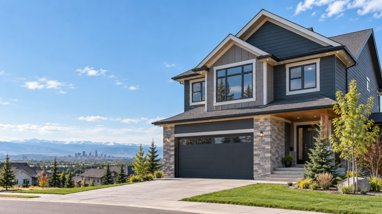 Calgary-style home with modern grey vinyl siding